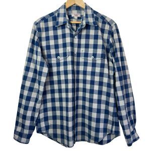 Wallace & Barnes Flannel Shirt Large Blue Plaid Button Up Long Sleeve Outdoors